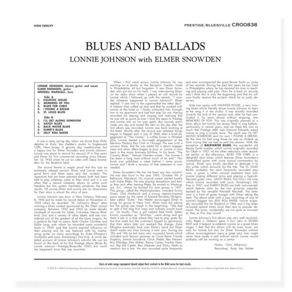 Lonnie Johnson with Elmer Snowden - <em>Blues & Ballads</em> [Stereo] (Craft Recordings Bluesville Acoustic Sounds Series Edition) - Image 3
