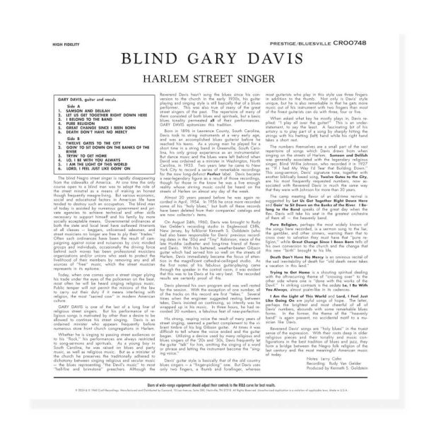 Blind Gary Davis - <em>Harlem Street Singer</em> [Stereo] (Craft Recordings Bluesville Acoustic Sounds Series Edition) - Image 3