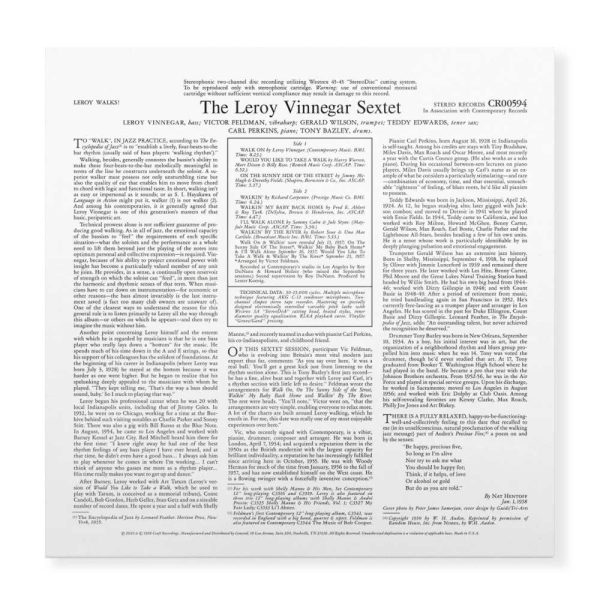 The Leroy Vinnegar Sextet - <em>Leroy Walks!</em> [Stereo] (Craft Recordings Contemporary Acoustic Sounds Series Edition) - Image 3
